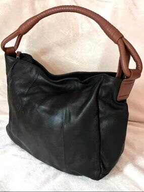 ili New York Black Smooth Leather Slouchy Hobo Bag Large Handbag Tote